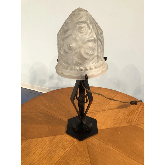 Art Deco French Thick Molded Glass Table Lamp, 1950s For Sale - Image 12 of 16
