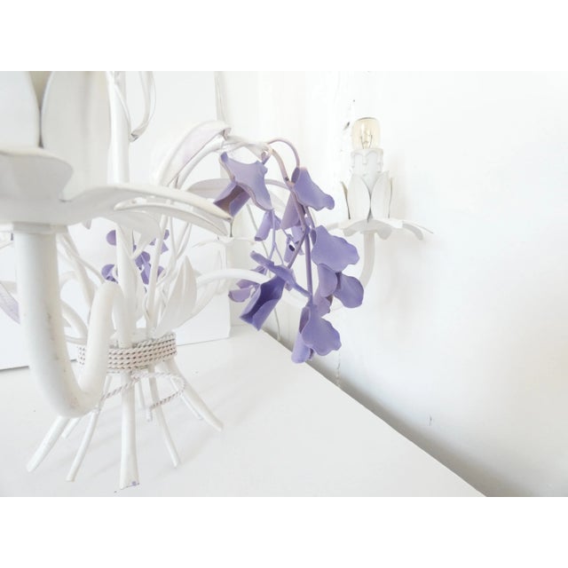 Campaign Vintage French Tole Chandelier Lavender Wisteria For Sale - Image 3 of 12