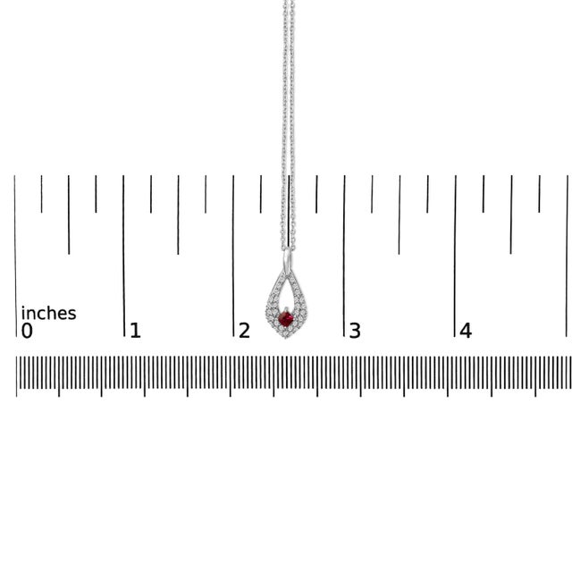 Early 21st Century .925 Sterling Silver Created Red Ruby and White Sapphire Pear Shaped Pendant Necklace - 18" Inches For Sale - Image 5 of 5