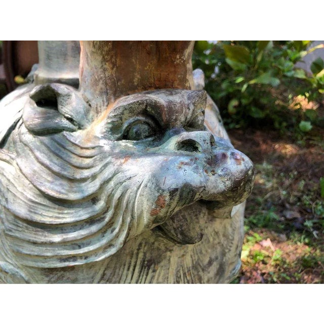 Metal 20th Century Renaissance Style Verdigris Painted Cast Lead Two Handle Urns - A Pair For Sale - Image 7 of 11