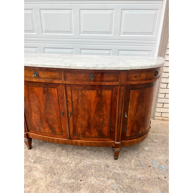 Wood French 19th Century Louis XVI Mahogany Carrara Marble Top Demilune Sideboard For Sale - Image 7 of 12