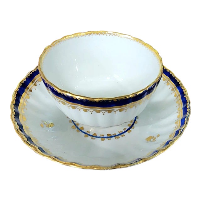 Antique 18th Century Fine English Derby Scallop Cup and Saucer Set For Sale