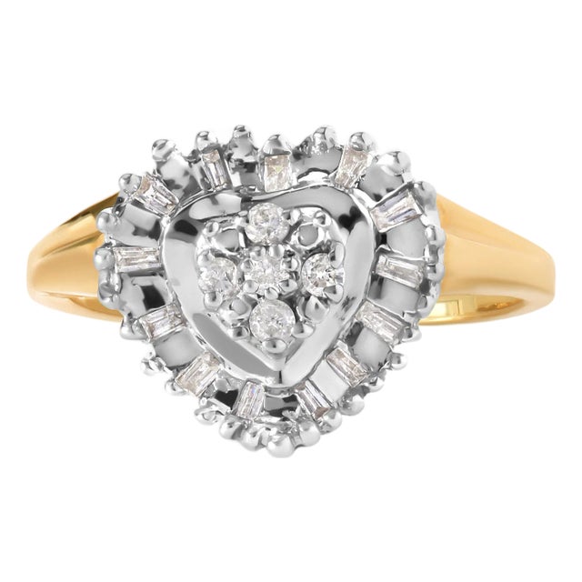 10K Yellow Gold 1/4 Cttw Round and Baguette cut Diamond Heart Shape Ballerina Ring (H-I Color, I1-I2 Clarity) - Ring Size 7 For Sale