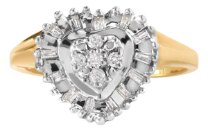 10K Yellow Gold 1/4 Cttw Round and Baguette cut Diamond Heart Shape Ballerina Ring (H-I Color, I1-I2 Clarity) - Ring Size 7