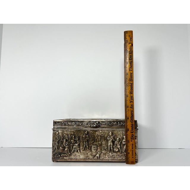 Antique Repousse Silverplate Cigar Humidor Box, Dutch Tavern Scene For Sale - Image 10 of 10