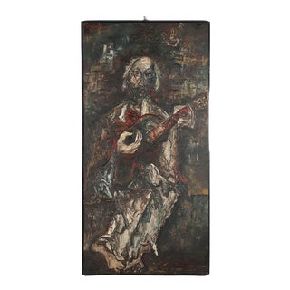 Antonio Manzoni, Guitar Player, Mixed Media on Board For Sale