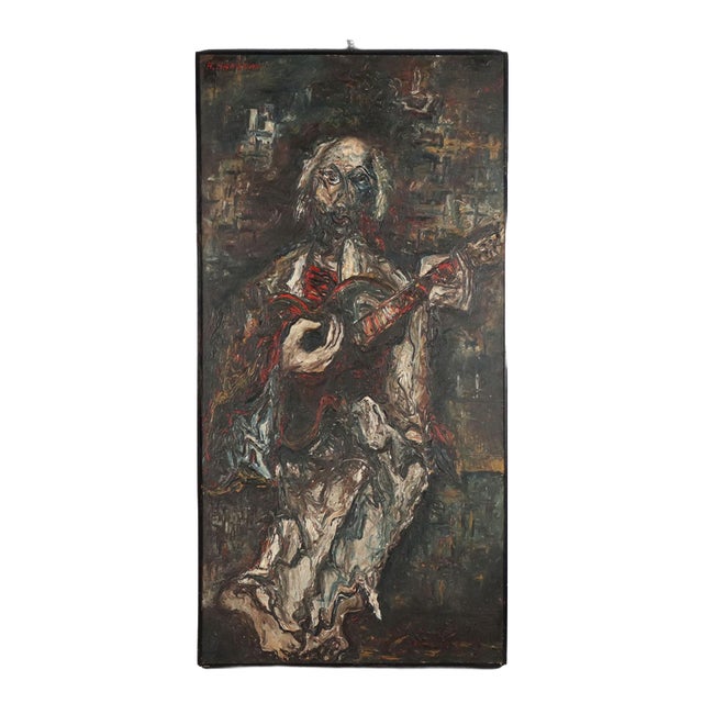 Antonio Manzoni, Guitar Player, Mixed Media on Board For Sale