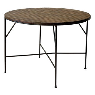 1950s Iron/Wood Slat Circle Dining Table Attributed to Arthur Umanoff For Sale