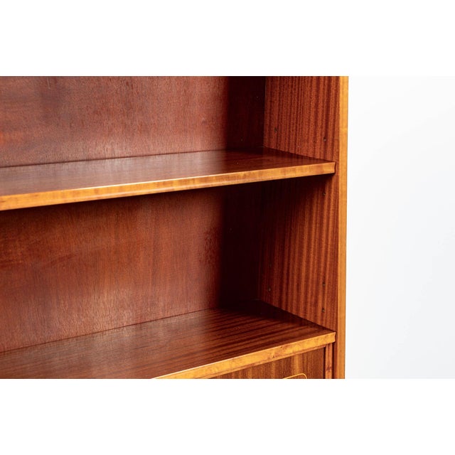 Scandinavian Modern Figured Mahogany Secretary Bookcase Cabinet 1960s For Sale - Image 11 of 17
