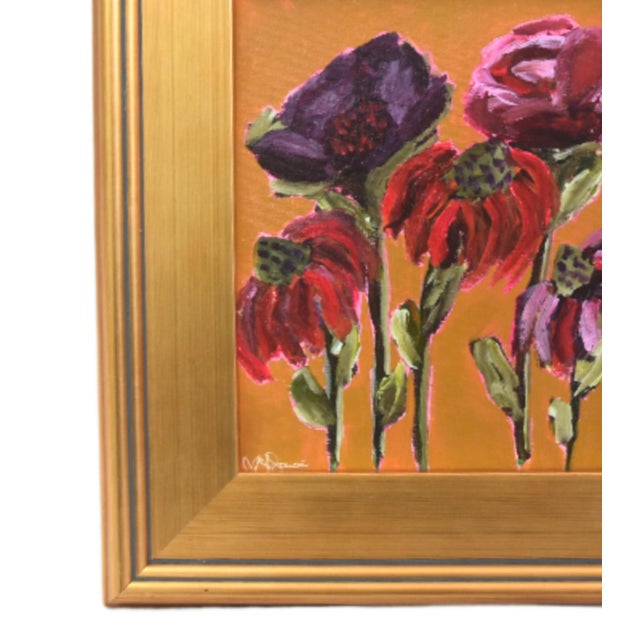 Colorful bold impressionist abstract floral flowers on stretched artist canvas. Signed by the talented artist "Franccesca...