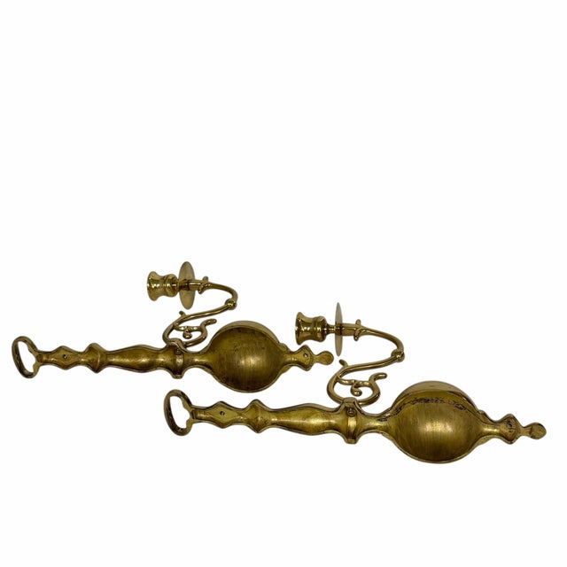 Vintage Brass Wall Sconces Colonial, Mid Century, Georgian - A Pair For Sale - Image 4 of 4