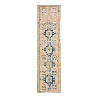 Antique Azeri Runner | Blue Geometric Medallions 4x 13 For Sale