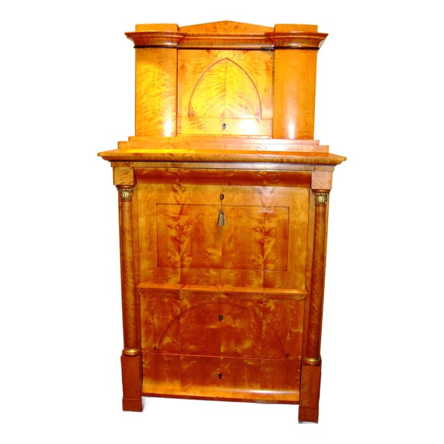 Mid 19th Century Biedermeier Large Cabinet Secretary Desk Golden Glowing Wood For Sale