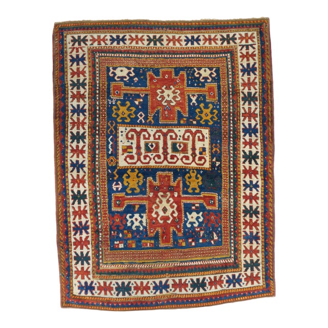 Antique Caucasian Kazak Borcholo Rug 4'9'' X 6'3'' For Sale