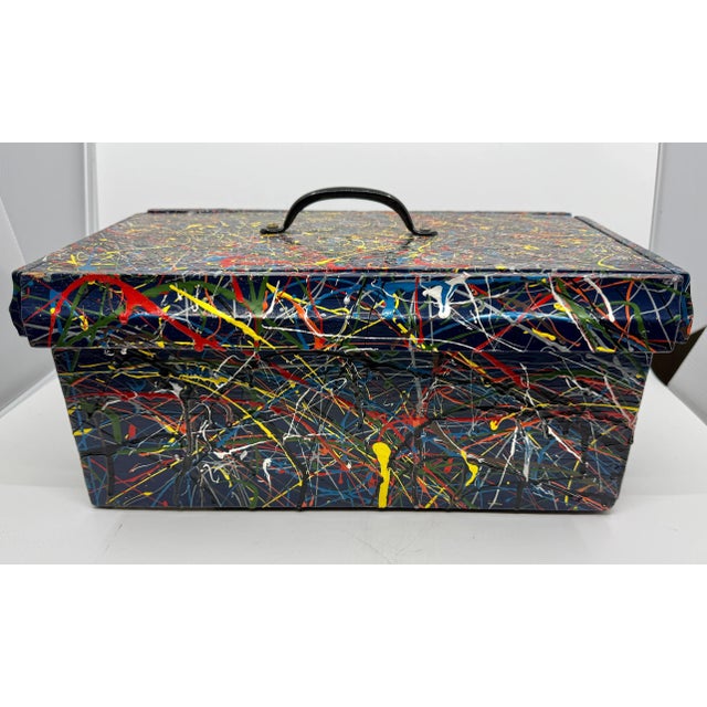 Late 20th Century Pollock Inspired Drip painted Folk Art Box with Lid For Sale - Image 10 of 12
