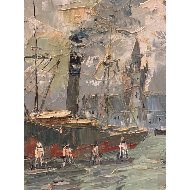 Walter Prescher Van Ed (1916-1988) Large Signed French Harbor Oil Painting For Sale - Image 11 of 16