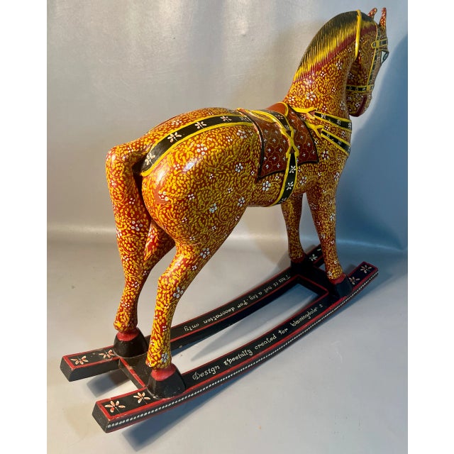 Wood Vintage Rocking Horse Folk Art Handcrafted in India Designed for Bloomingdales For Sale - Image 7 of 8