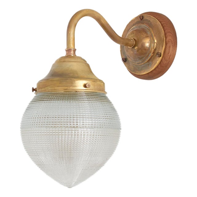 Decorative Acorn Holophane Brass Wall Light For Sale