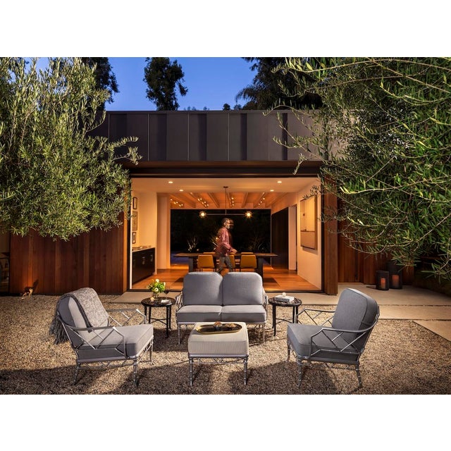 Brown Jordan Calcutta Loveseat, Mica frame with Fusion Neptune fabric For Sale - Image 10 of 11