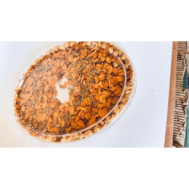 Asian Plastic Oval Tray with Embedded Dried Flowers and Leaves, 1970s For Sale - Image 3 of 12