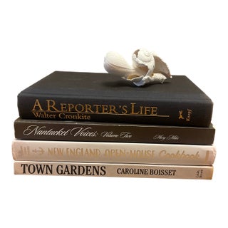 Curated Nantucket Book Stack With Cheryl Fudge Shell Sculpture For Sale