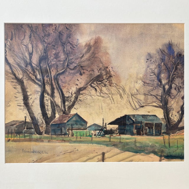 Paul Lauritz Original Watercolor - Rural Landscape With Bare Trees, Early-Mid 20th Century For Sale - Image 9 of 10
