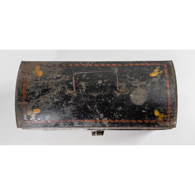 Black 19th Century Primitive Americana Painted Toleware Tin Box For Sale - Image 8 of 15