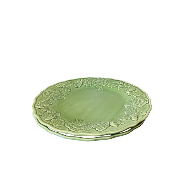 Bordallo Pinheiro Vintage Bordallo Pinheiro Turkey Green Majolica Platter – Portuguese Ceramic Thanksgiving Serving Plate With Turkey, Oak Leaf & Acorn Relief For Sale - Image 4 of 9