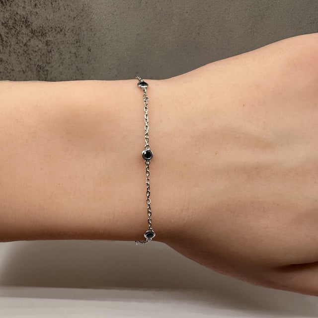 Black Diamond Station Bracelet in 14kt White Gold – 0.25ctw, 7in, New For Sale - Image 4 of 4