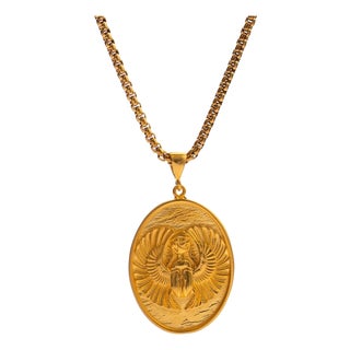 Eternal Scarab Guardian Medallion Gold Necklace For Sale