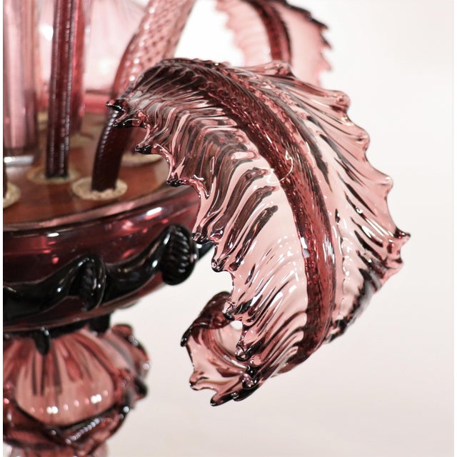 Glass Large Mid-Century Aubergine Murano Chandelier in the Manner of Ercole Barovier For Sale - Image 7 of 16