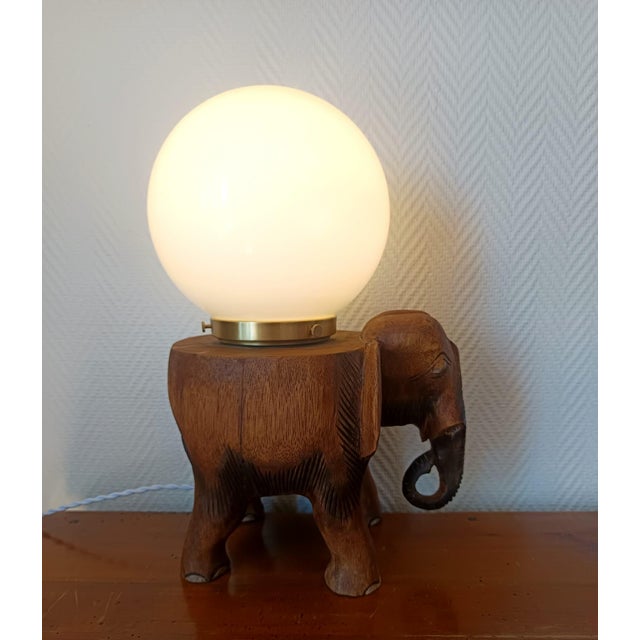 1950s Vintage Elephant and Opaline Table Lamp, 1940s For Sale - Image 5 of 13