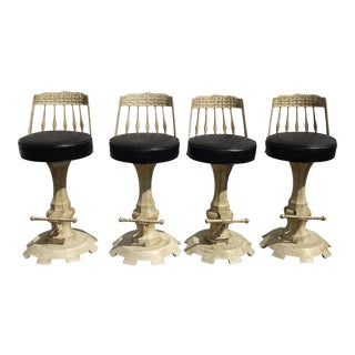 Set Four Vintage Spanish Style White Bar Stools Barstools Mid Century Modern For Sale