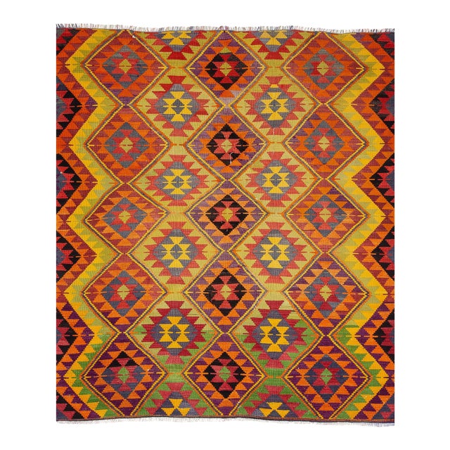 Square Vintage Colorful Kilim Rug For Sale