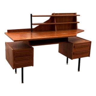 Teak and Iron Desk with Brass Feet For Sale