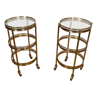 1940s Pair of round bar carts with removable tops, Maison Jansen, Attributed For Sale