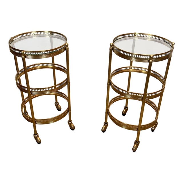 1940s Pair of round bar carts with removable tops, Maison Jansen, Attributed For Sale