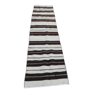 1980s Tribal White Striped Kilim Rug For Sale