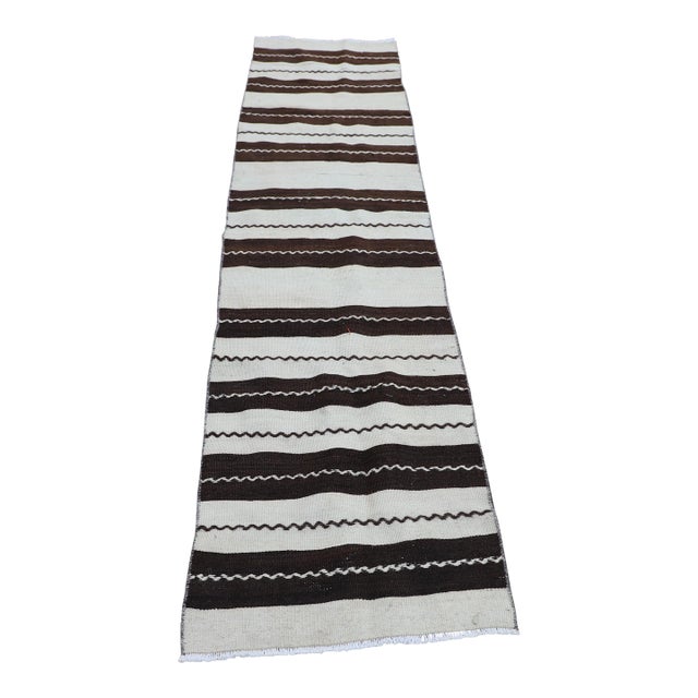 1980s Tribal White Striped Kilim Rug For Sale