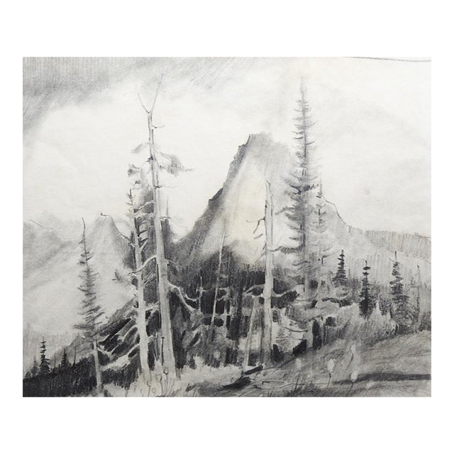 1968 Tom Sander Painted Tepee Mountain Montana Drawing For Sale