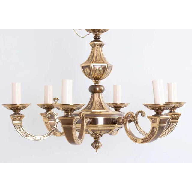 European Six Arm Cast Brass Chandelier. Very nice details in the casting. Rewired for US including ground wire. Heavy for...