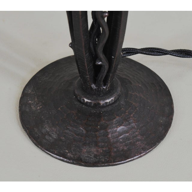 Metal Hettier Vincent & Muller Freres French Art Deco Hydrangea Lamp in Wrought Iron - 1920s For Sale - Image 7 of 10