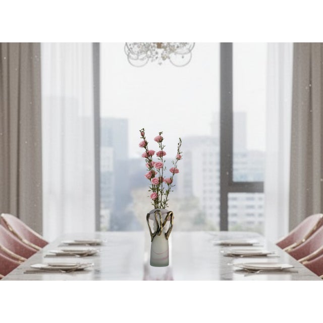 Art Glass Pink Satin and Abstract Metal Looped Vase by Artist Vasile Tubi Vădan For Sale - Image 11 of 18