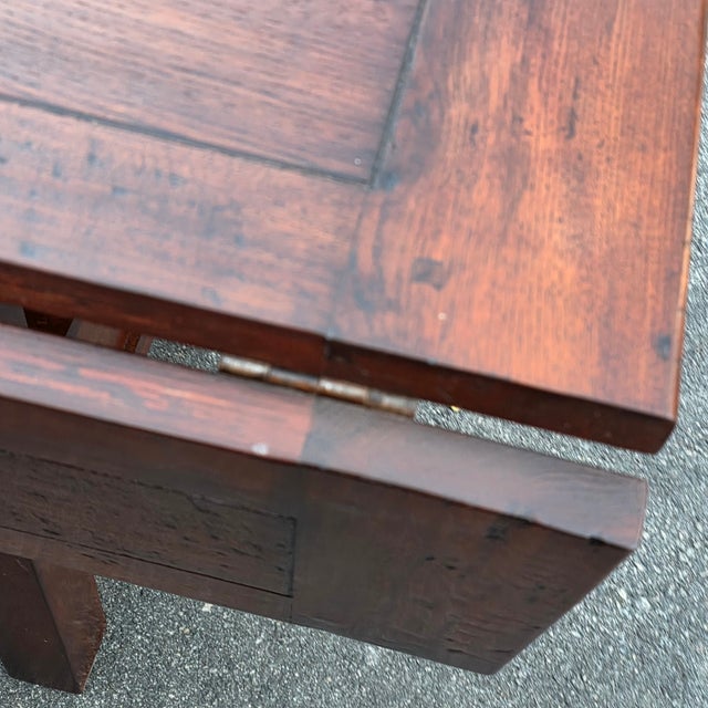 American Craftsman Style Rustic Oak Drop-Leaf Console/Dining Table, Imported From Bulgaria by Crate & Barrel Co., 2005 [Unsigned] For Sale - Image 12 of 15