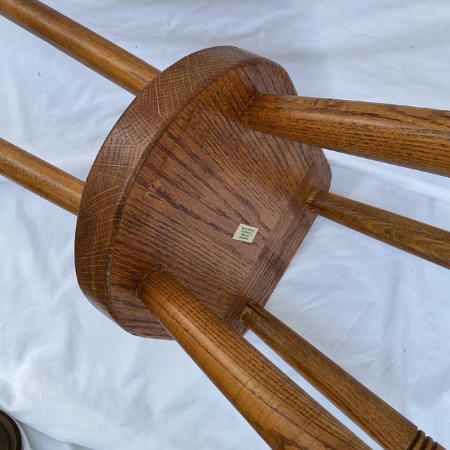Shabby Chic 1980s Cottagecore Oak Stool Highback Artisan Crafted Country Oak For Sale - Image 3 of 10