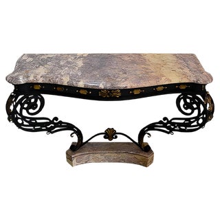 Wrought Iron & Marble Console Table, 1940s For Sale