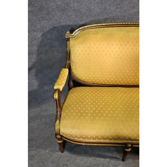 Louis XVI Bronze Mounted Sofa In Manner LINKE. Louis XVI Style Carved wood frame. Upholstered seat and back with bronze...