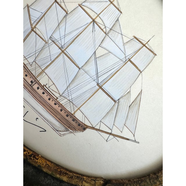 White Original Hand-Painted Sailboat Painting in a Vintage Frame For Sale - Image 8 of 8
