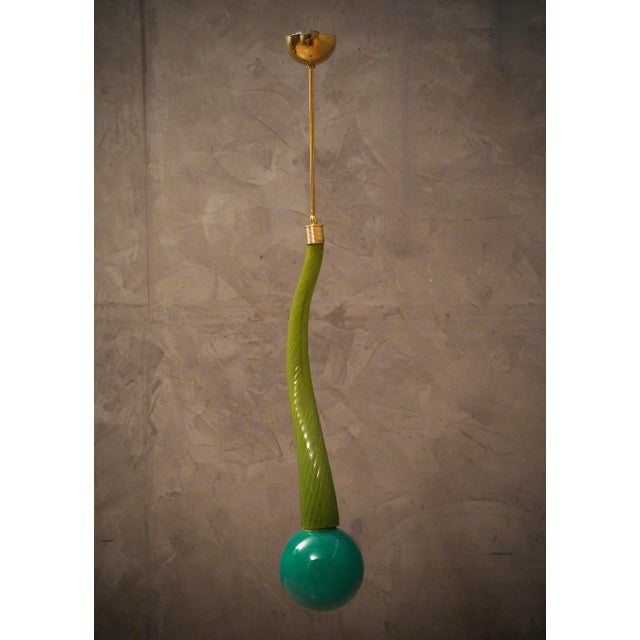 Green Murano Glass and Brass Pendant, 1960 For Sale - Image 6 of 12