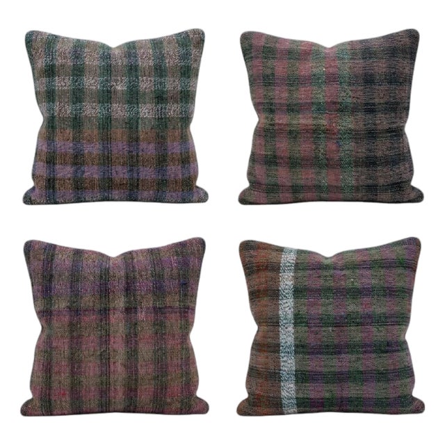 Anatolian Oushak Kilim Pillow Cover 16'' X 16'' - Set of Four For Sale
